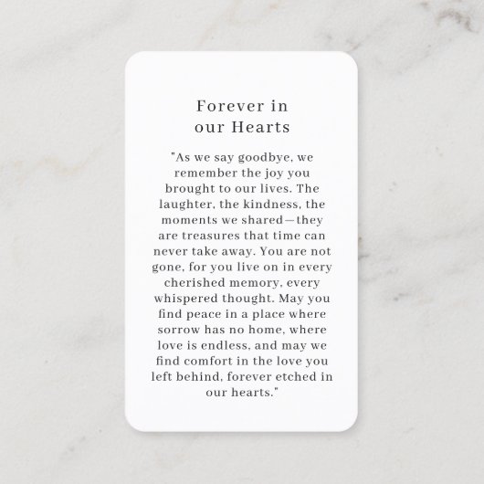 "Forever in our Hearts" Tree of Life Photo Prayer  名刺 (裏面)