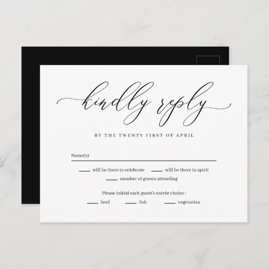 Forever Love編集可能カラーRSVP返信カード ポストカード (正面/裏面)