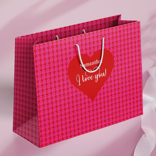 Forever Love I Love You Text Valentine Gift Bag ラージペーパーバッグ