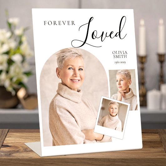 Forever Loved Funeral Minimalist Photo Collage  台座サイン