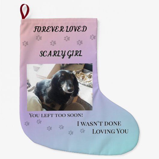 Forever Loved Holiday Pawprints Tribute ラージクリスマスストッキング (正面)