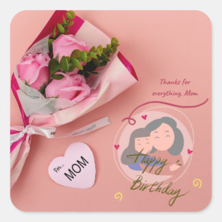 “Forever Loved Mom – Heartfelt Floral sticker  スクエアシール