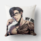 Forever Mine – 熱いアニメの入れ墨をした男の枕 クッション (裏面)