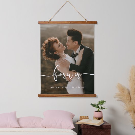 Forever newlywedsエレガントフォトオーバーレイ 吊り下げ型タペストリー (寝室)