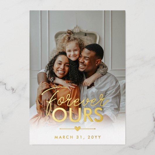 Forever Ourの金ゴールドハート写真の採用 箔招待状 (正面)