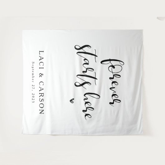 Forever Started Here - パーソナライズされたの結婚バナー タペストリー (正面(横))