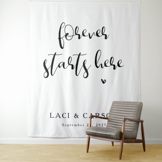 Forever Started Here - パーソナライズされたの結婚バナー タペストリー (インサイチュ)