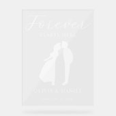 Forever Starts Here エレガントな筆記体 結婚式 ウェルカム アクリルサイン (正面)