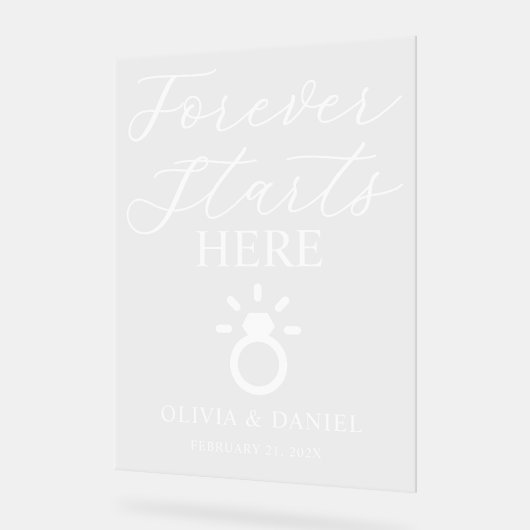 Forever Starts Here Custom Wedding Welcome アクリルサイン (傾斜)