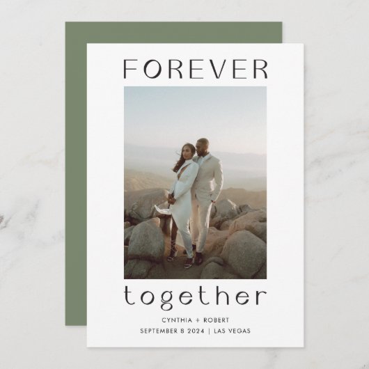 Forever Together Sage Green結婚の発表 招待状 (正面/裏面)