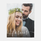 Forever White Script Photo Overlay 結婚's フリースブランケット (正面)