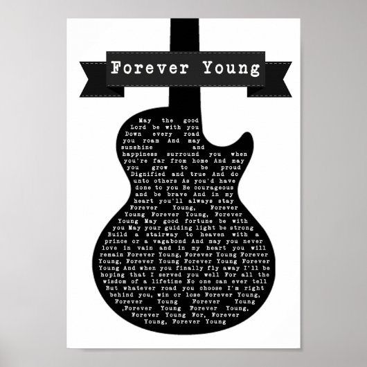 Forever Young Black & White Guitar Song Lyric ポスター (正面)