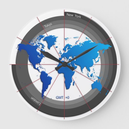 Forex Markets Timezone Clock GMT +0 ラージ壁時計 (正面)