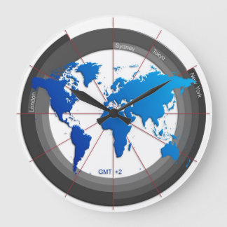 Forex Markets Timezone Clock GMT+2 hr ラージ壁時計