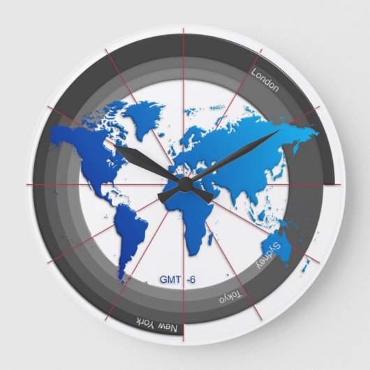 Forex Markets Timezone Clock GMT-6 ラージ壁時計 (正面)