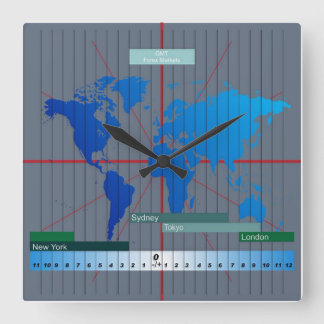 Forex Timezone Clock GMT based スクエア壁時計