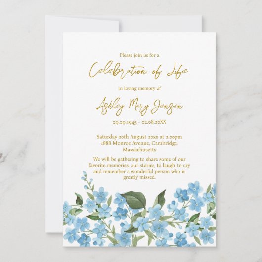 Forget me not Celebration of Life Funeral 招待状 (正面)
