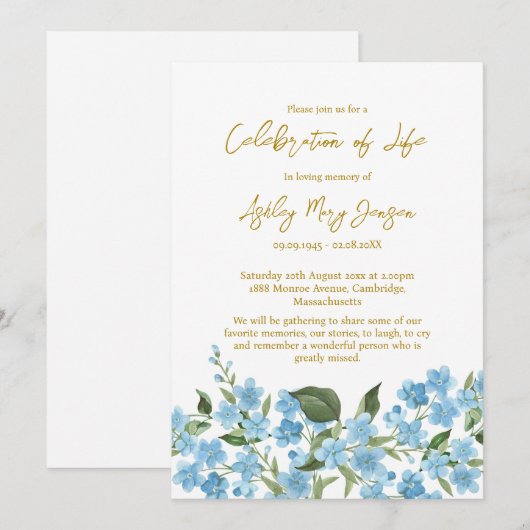 Forget me not Celebration of Life Funeral 招待状 (正面/裏面)