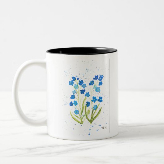 Forget me not chic blue flowers watercolor ツートーンマグカップ (左)
