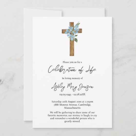 Forget me not Cross Celebration of Life Funeral 招待状 (正面)