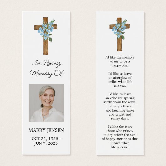 Forget me not Cross Photo Funeral Bookmark (正面&裏面)