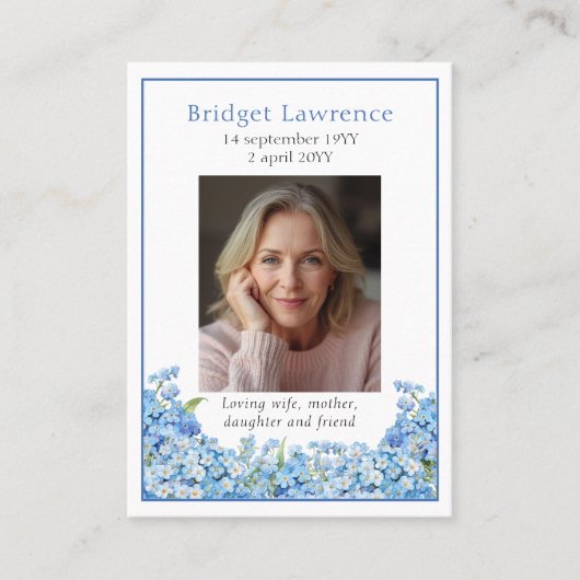 Forget-me-not Flower Memorial Photo Prayer Card 名刺 (正面)