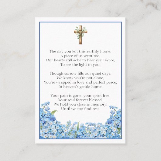 Forget-me-not Flower Memorial Photo Prayer Card 名刺 (裏面)