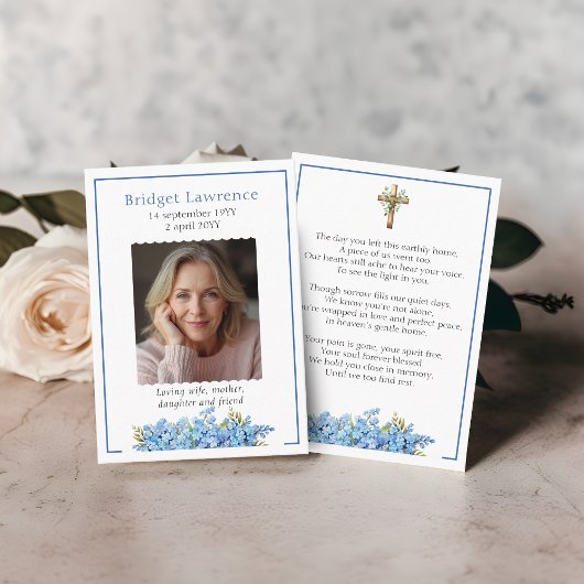 Forget-me-not Flower Memorial Photo Prayer Card 名刺