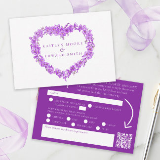 Forget me not flowers purple watercolor wedding QR 出欠カード