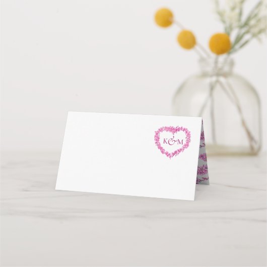 Forget-me-not heart art wedding pink white プレイスカード (正面)