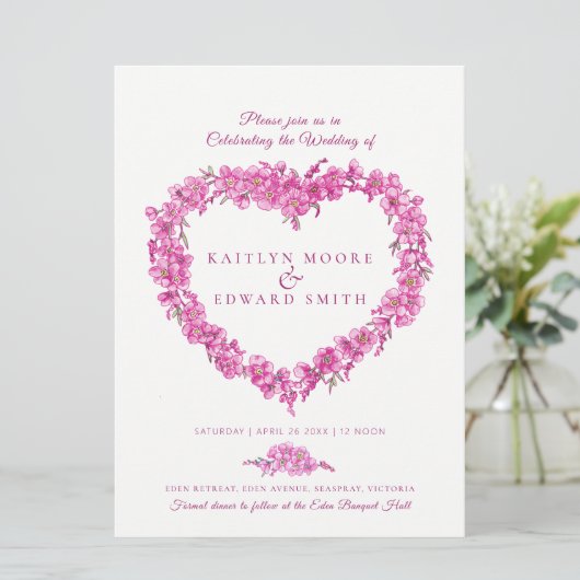 Forget-me-not heart art wedding pink white 招待状 (スタンド正面)