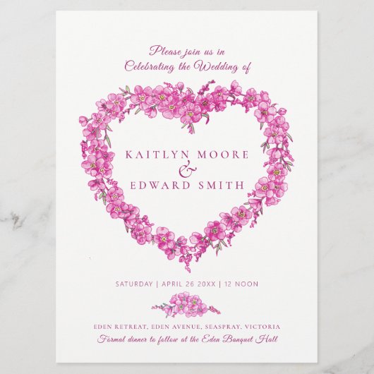 Forget-me-not heart art wedding pink white 招待状 (正面)