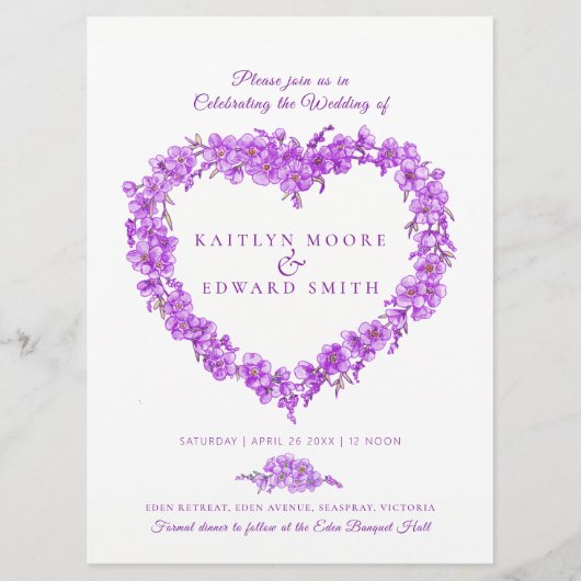 Forget-me-not heart art wedding purple white 招待状 (正面)