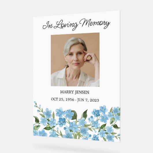Forget me not Memorial Photo Funeral アクリルサイン (傾斜)