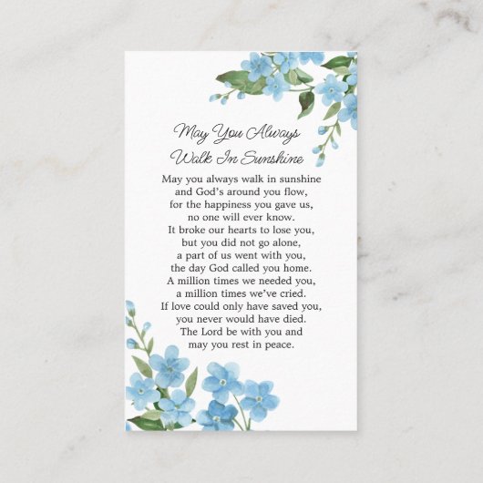Forget me not Memorial Photo Funeral Prayer Card 名刺 (裏面)