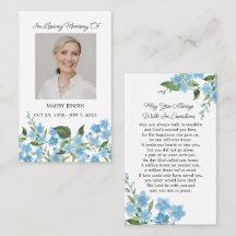 Forget me not Memorial Photo Funeral Prayer Card