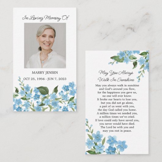 Forget me not Memorial Photo Funeral Prayer Card 名刺 (正面/裏面)