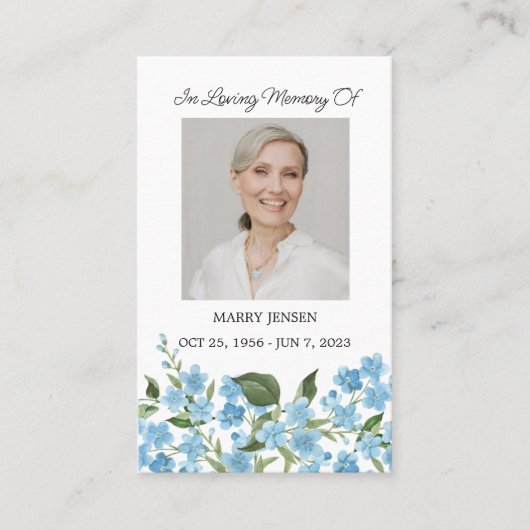 Forget me not Memorial Photo Funeral Prayer Card 名刺 (正面)