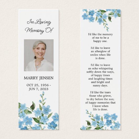 Forget me not Photo Funeral Memorial Bookmark (正面&裏面)