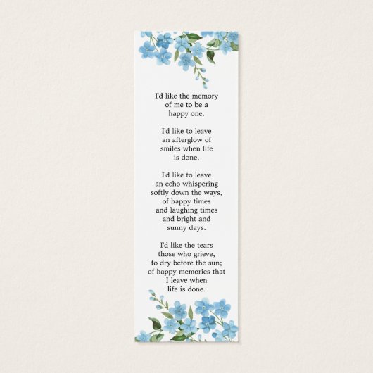 Forget me not Photo Funeral Memorial Bookmark (裏面)