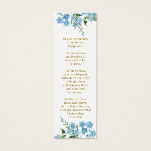 Forget me not Photo Funeral Memorial Bookmark (裏面)