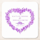 Forget-me-not purple flower heart wreath wedding スクエアペーパーコースター (正面)