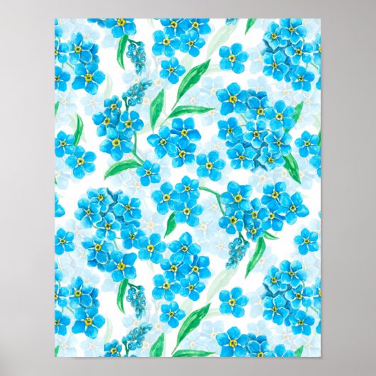 Forget me not watercolor flowers ポスター (正面)