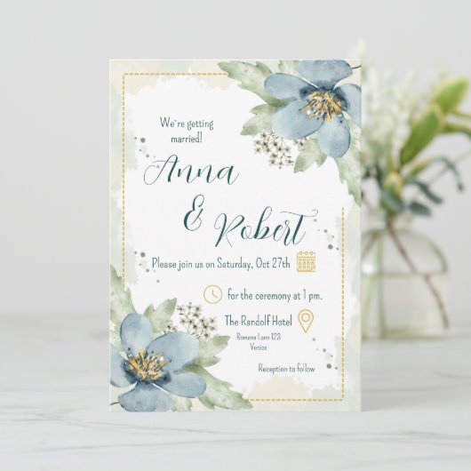 Forget-Me-Not Watercolour Florals Wedding  招待状 (スタンド正面)