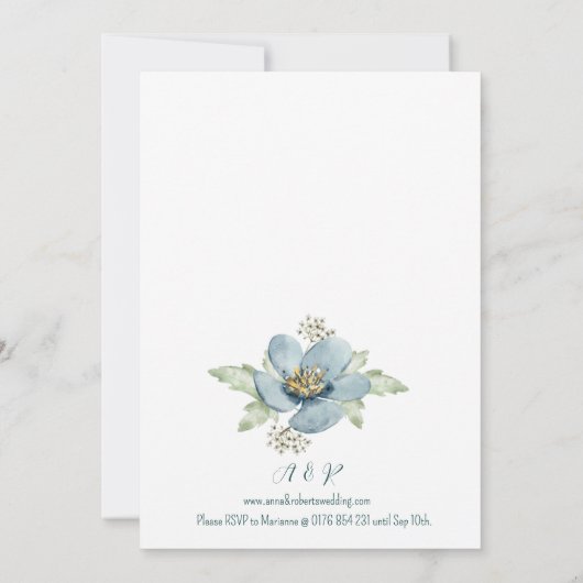 Forget-Me-Not Watercolour Florals Wedding  招待状 (裏面)