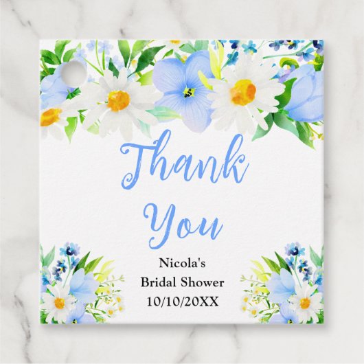 Forget-Me-Nots and Daisies Bridal Shower Thank You フェイバータグ (正面)