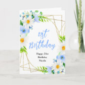 Forget-Me-Nots and Daisies Floral Birthday カード (正面)