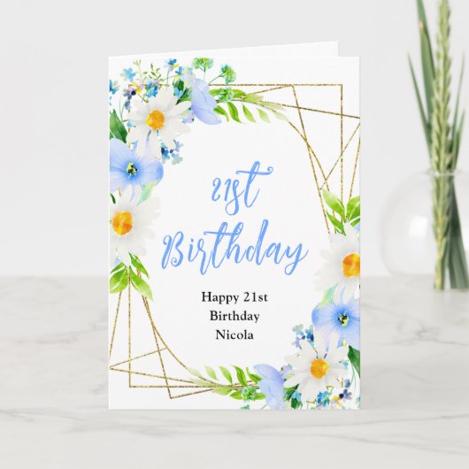 Forget-Me-Nots and Daisies Floral Birthday カード (正面)