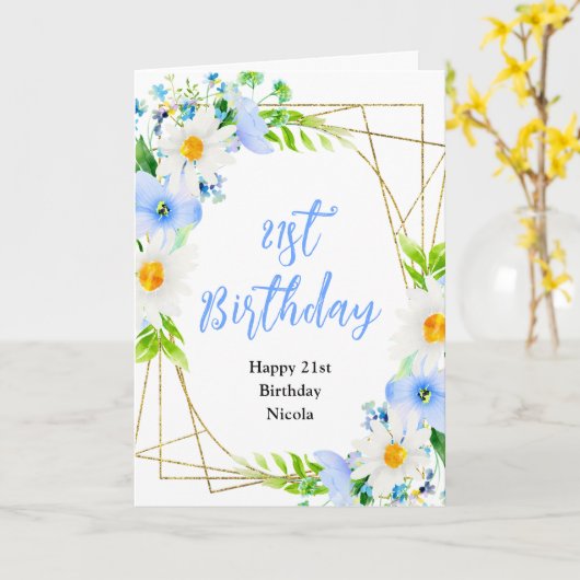 Forget-Me-Nots and Daisies Floral Birthday カード (黄色い花)