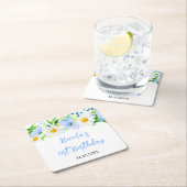 Forget-Me-Nots and Daisies Floral Birthday スクエアペーパーコースター (インサイチュ)